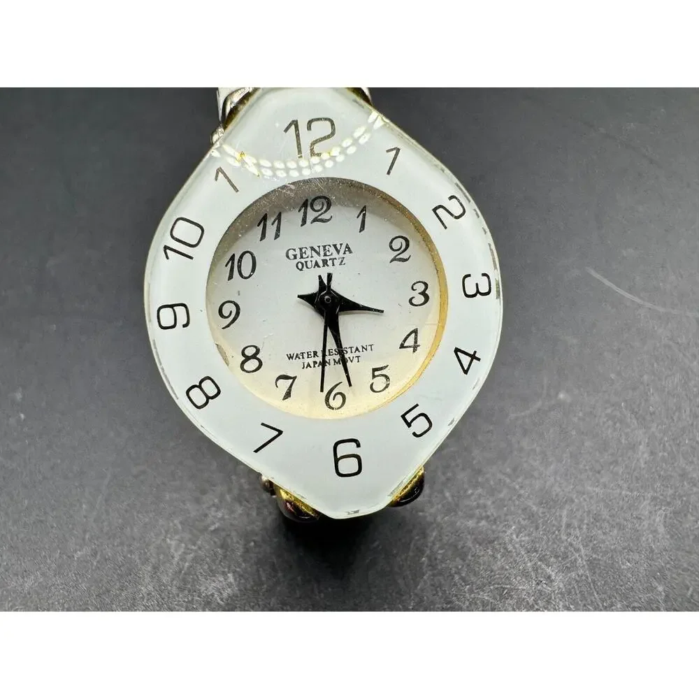 Geneva Quartz Water Resistant Watch White Expansion Band Round Face Not Working